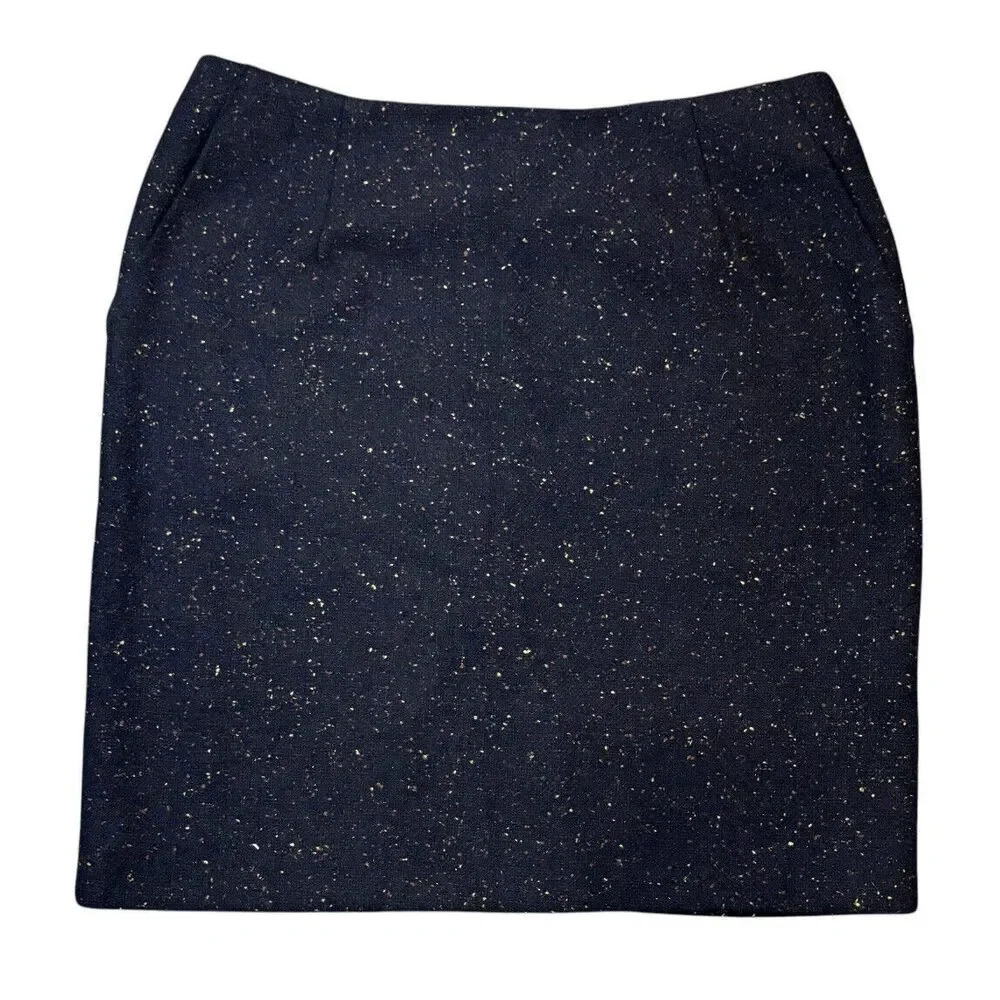 Modcloth The Penny Wool Blend Black Speckle Tweed Career Mini Skirt Sz 8 Pockets